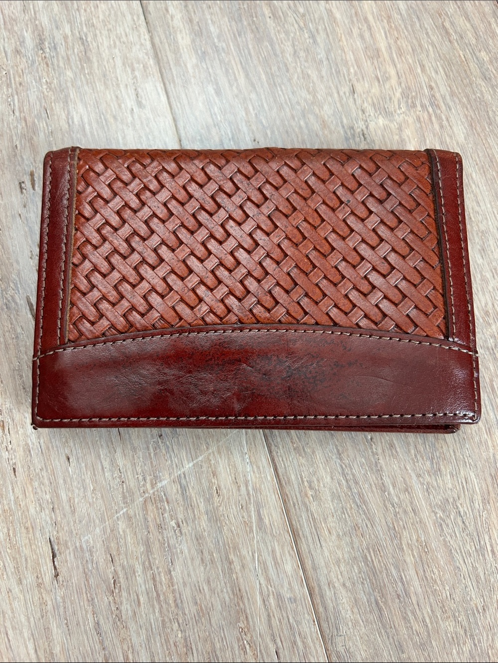 Bosca Woven Leather Continental Wallet in Rich Brown